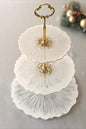 Three-Tier White Resin Serving Stand with Gold Accents