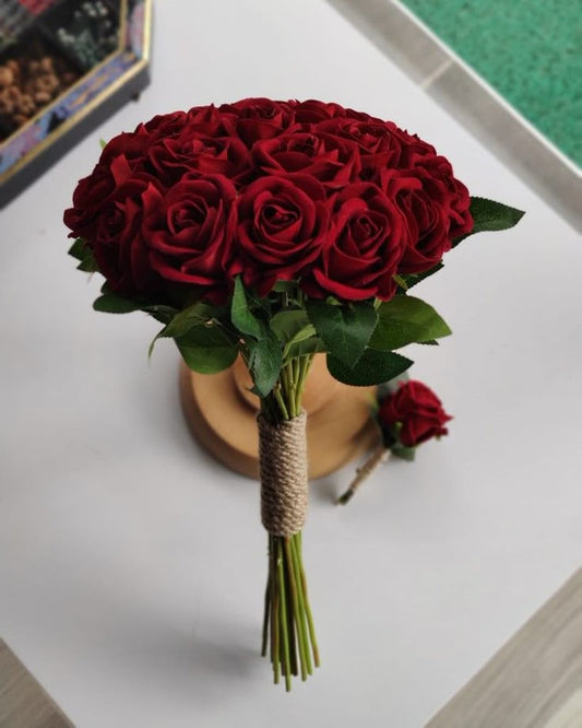Elegant Red Rose Wedding Bouquet