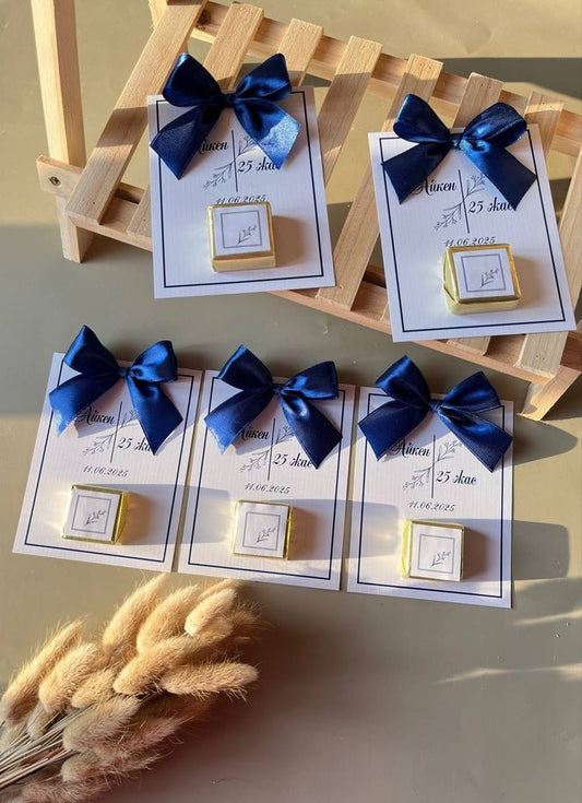 Custom Event Favor Cards with Chocolate and Satin Bow